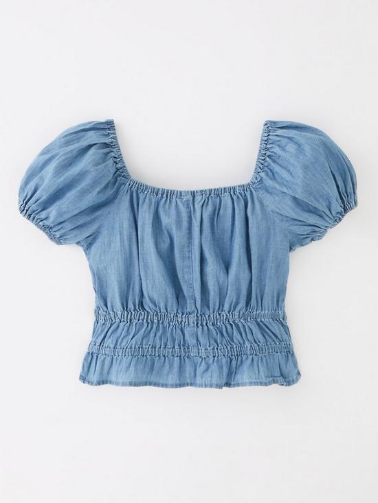 back image of v-by-very-girls-cropped-chambray-top-blue
