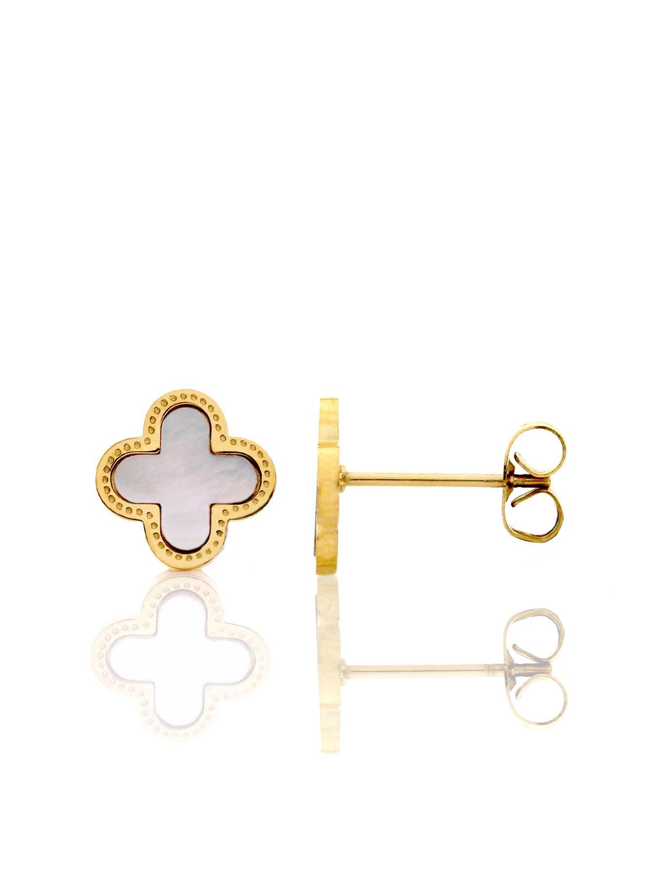 Image 1 of 1 of Say It With Luck Collection Earrings - Stainless Steel (Gold &amp; Faux Pearl)