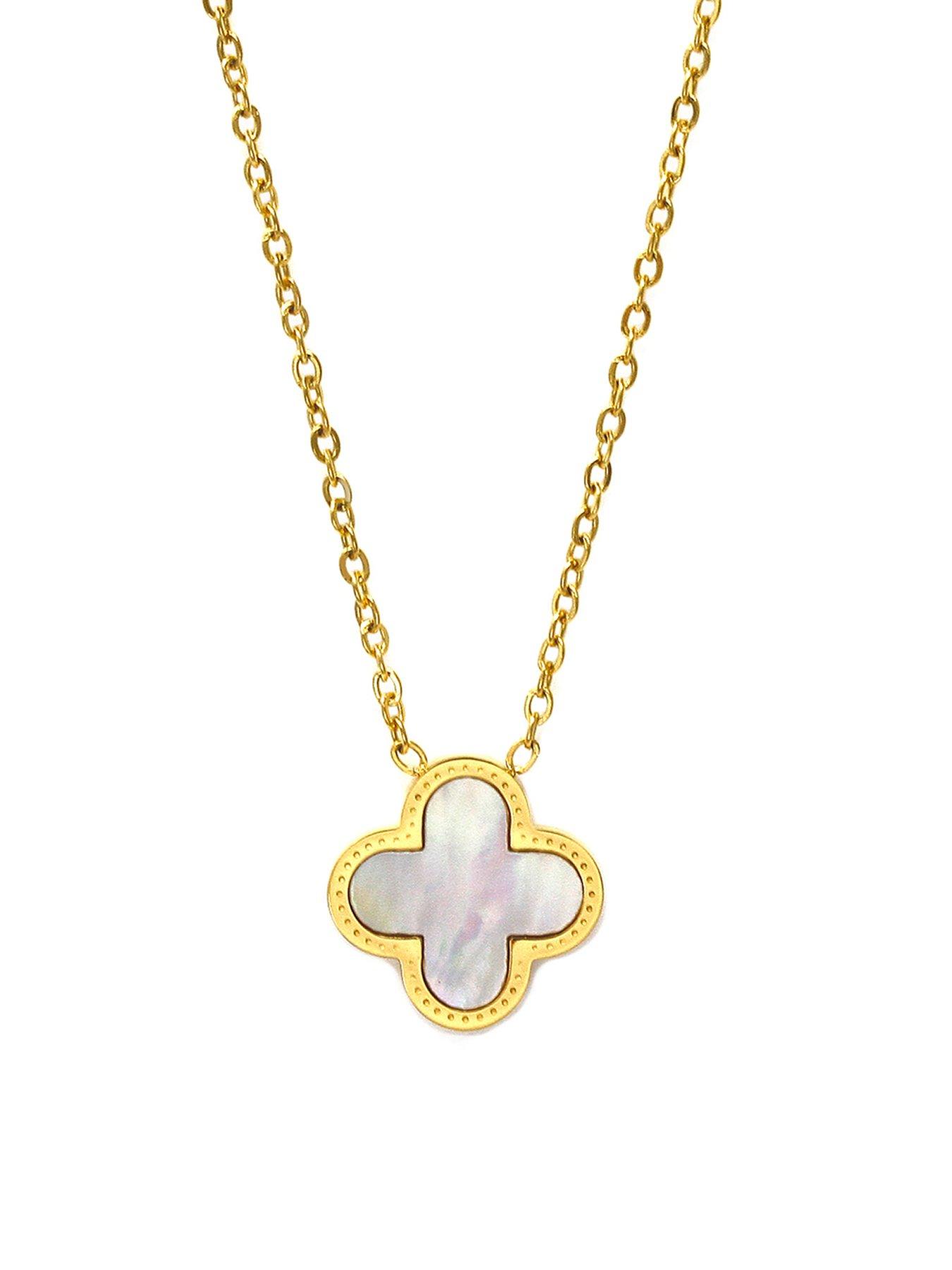 Say It With Luck Collection Necklace - Stainless Steel (Gold & Faux Pearl)