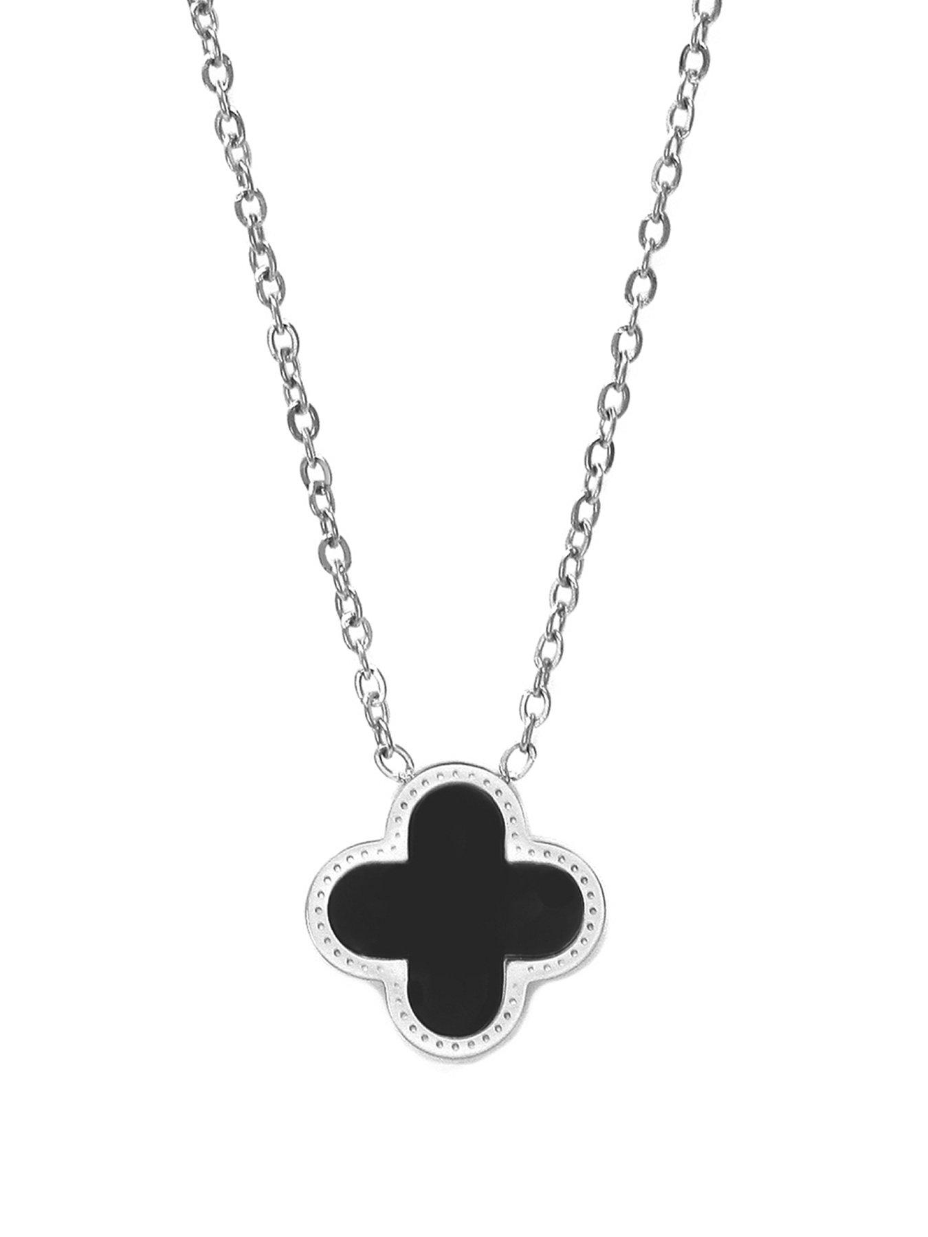 Say It With Luck Collection Necklace - Stainless Steel (Silver & Black)