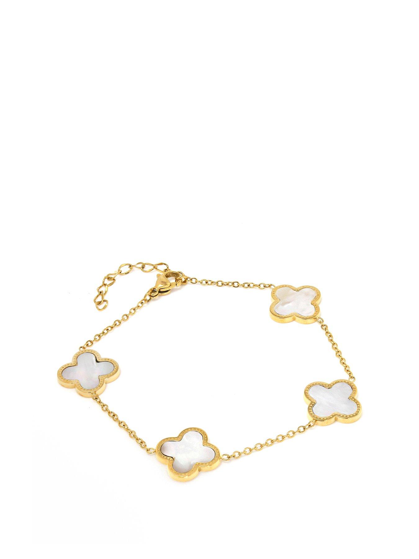 Say It With Luck Collection Chain Bracelet - Stainless Steel (Gold  &  Faux Pearl)