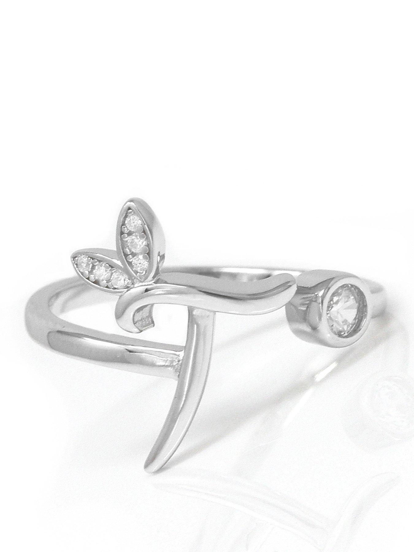 Say It With Adjustable Winged Initial Ring - Sterling Silver