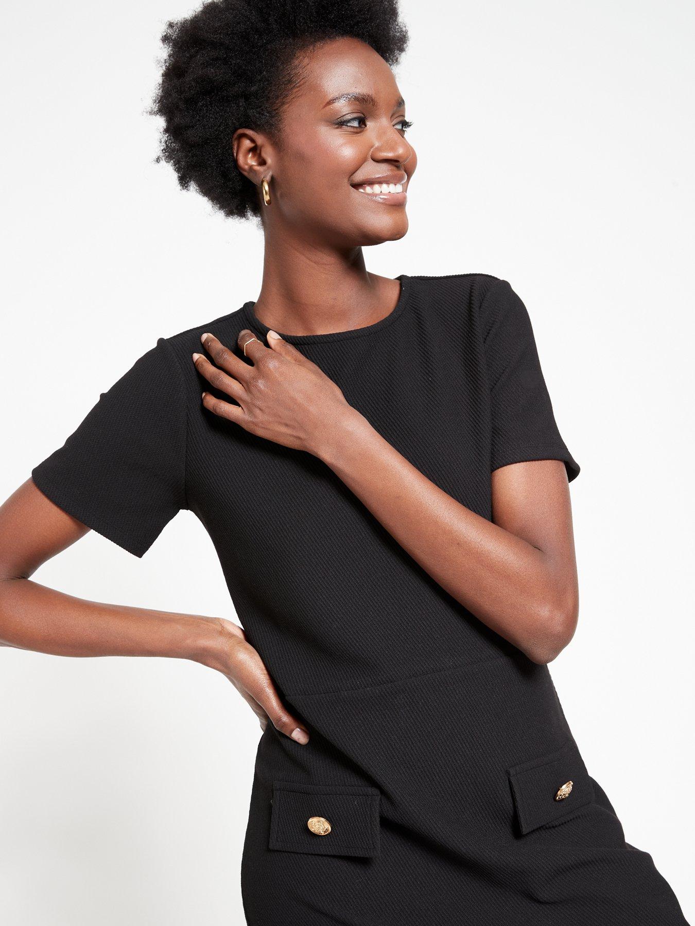  image of everyday-textured-pocket-detail-shift-mini-dress-black