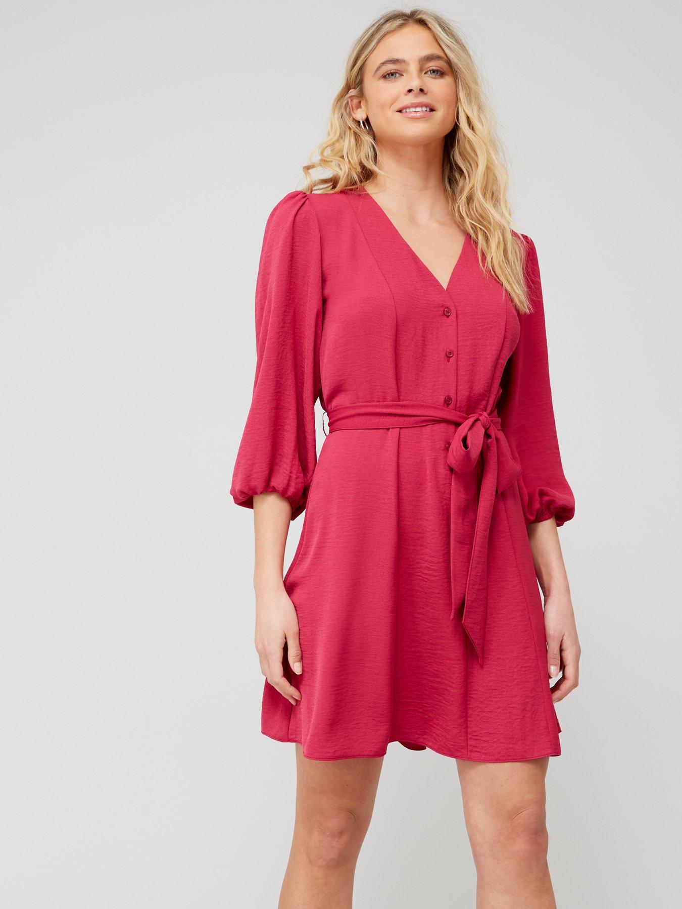 front image of everyday-v-neck-skater-dress-pinknbsp