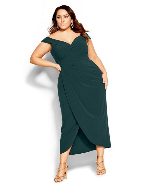 front image of city-chic-ripple-love-dress-green