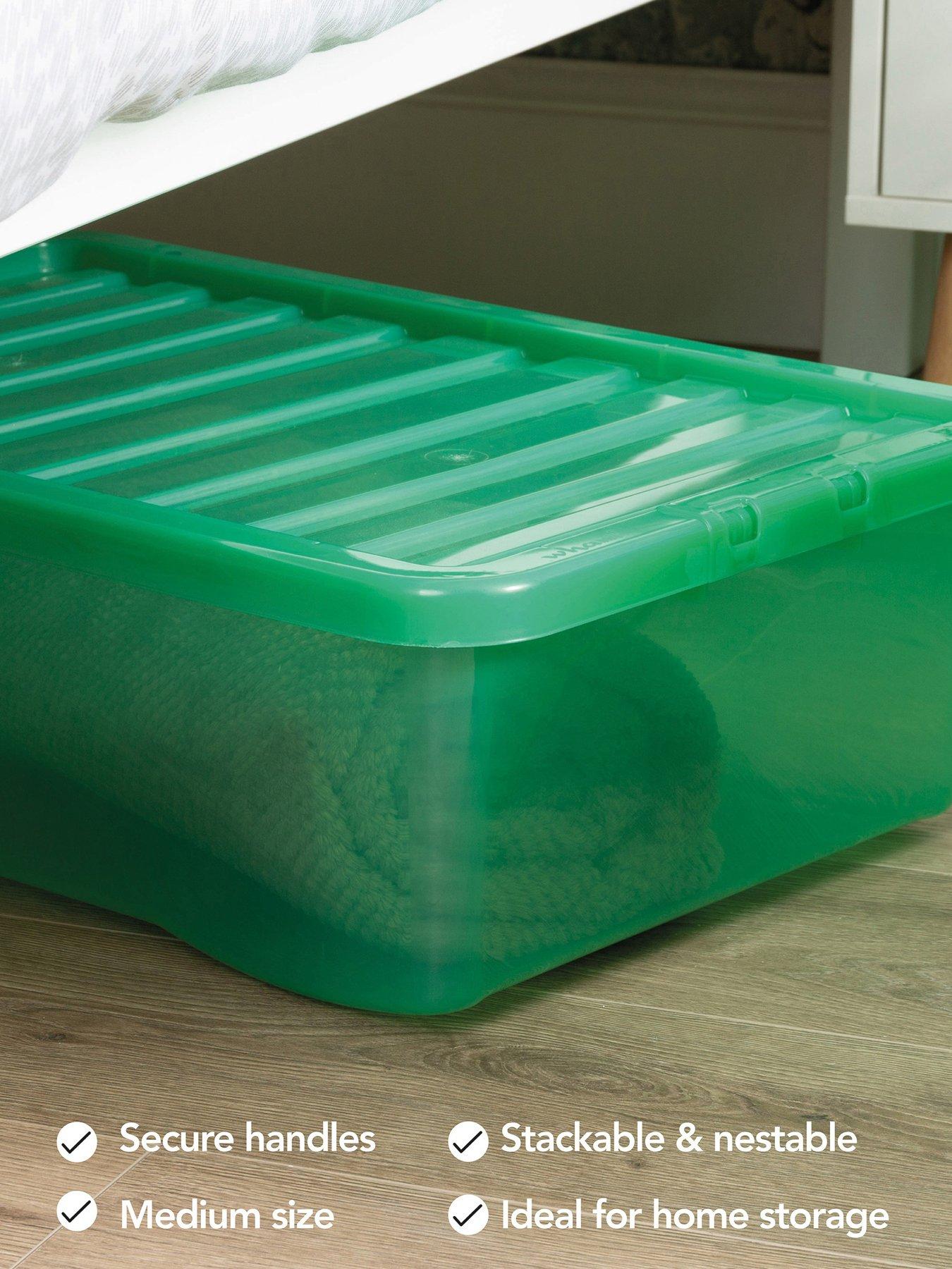 undefined Set of 3 Green Crystal Plastic Storage Boxes – 32 litres each