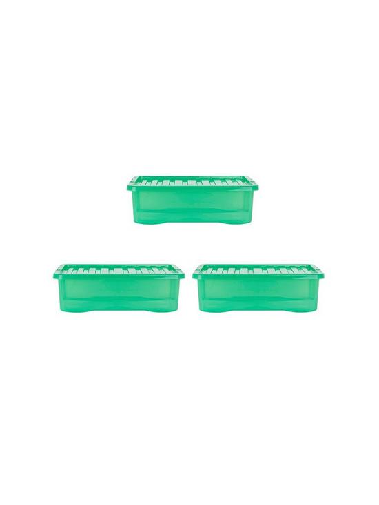 front image of wham-set-of-3-green-crystal-plastic-storage-boxes-ndash-32-litres-each