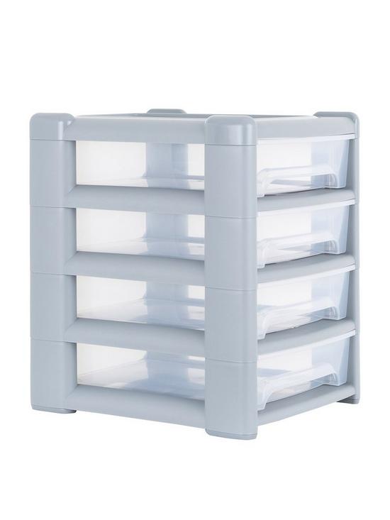 front image of wham-shallow-4-drawer-storage-unit-in-light-grey