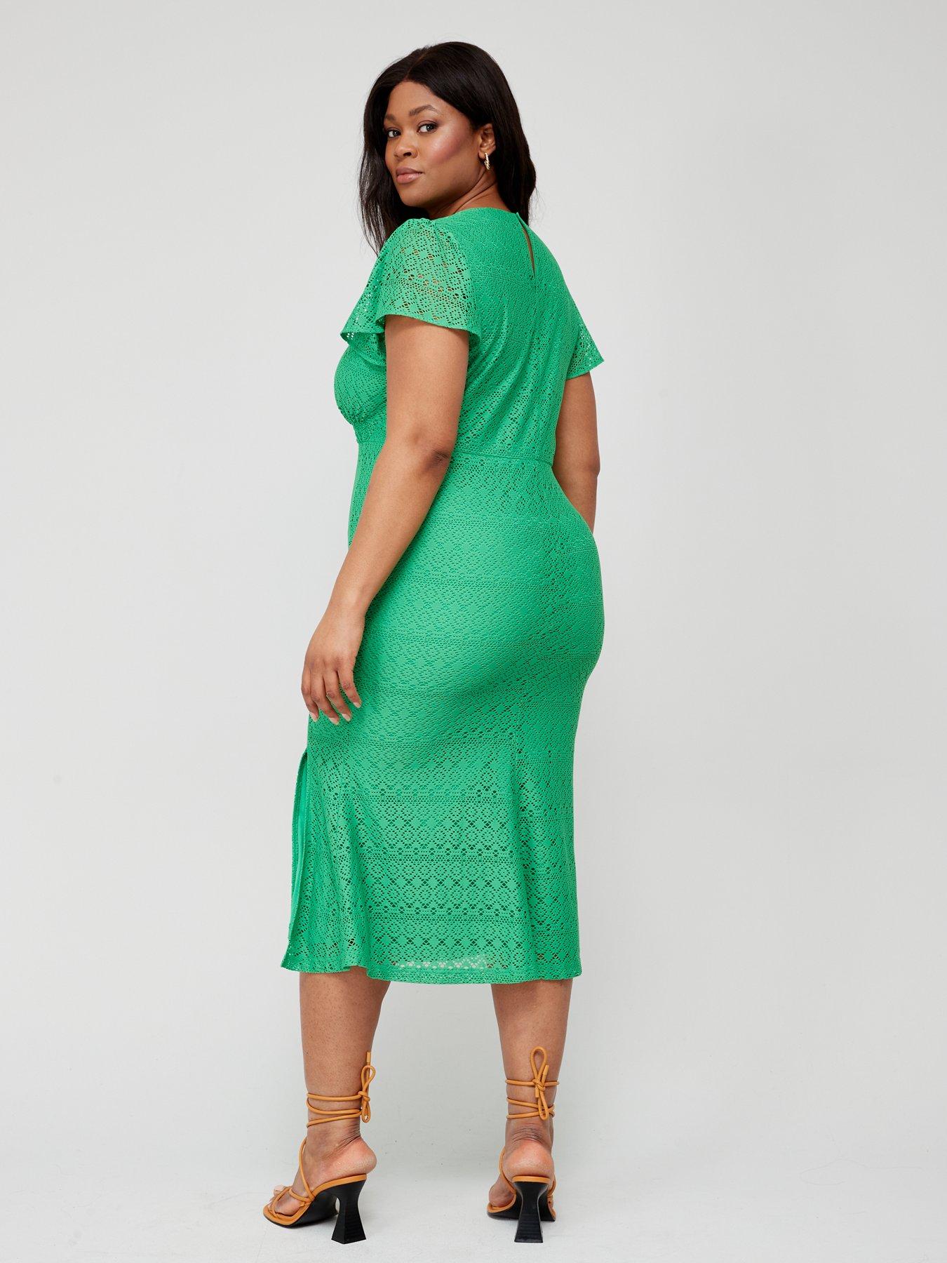 Dark Green Lace High Neck Mini Tunic Dress