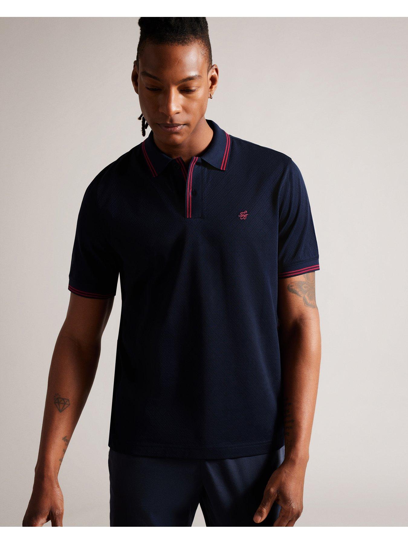 Ted Baker Maroc Regular Zip Jacquard Polo Shirt - Navy