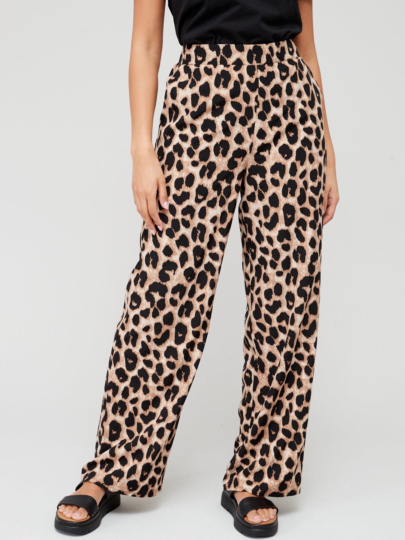 PIECES High Waisted Wide Leg Leopard Print Trousers - Multi ...