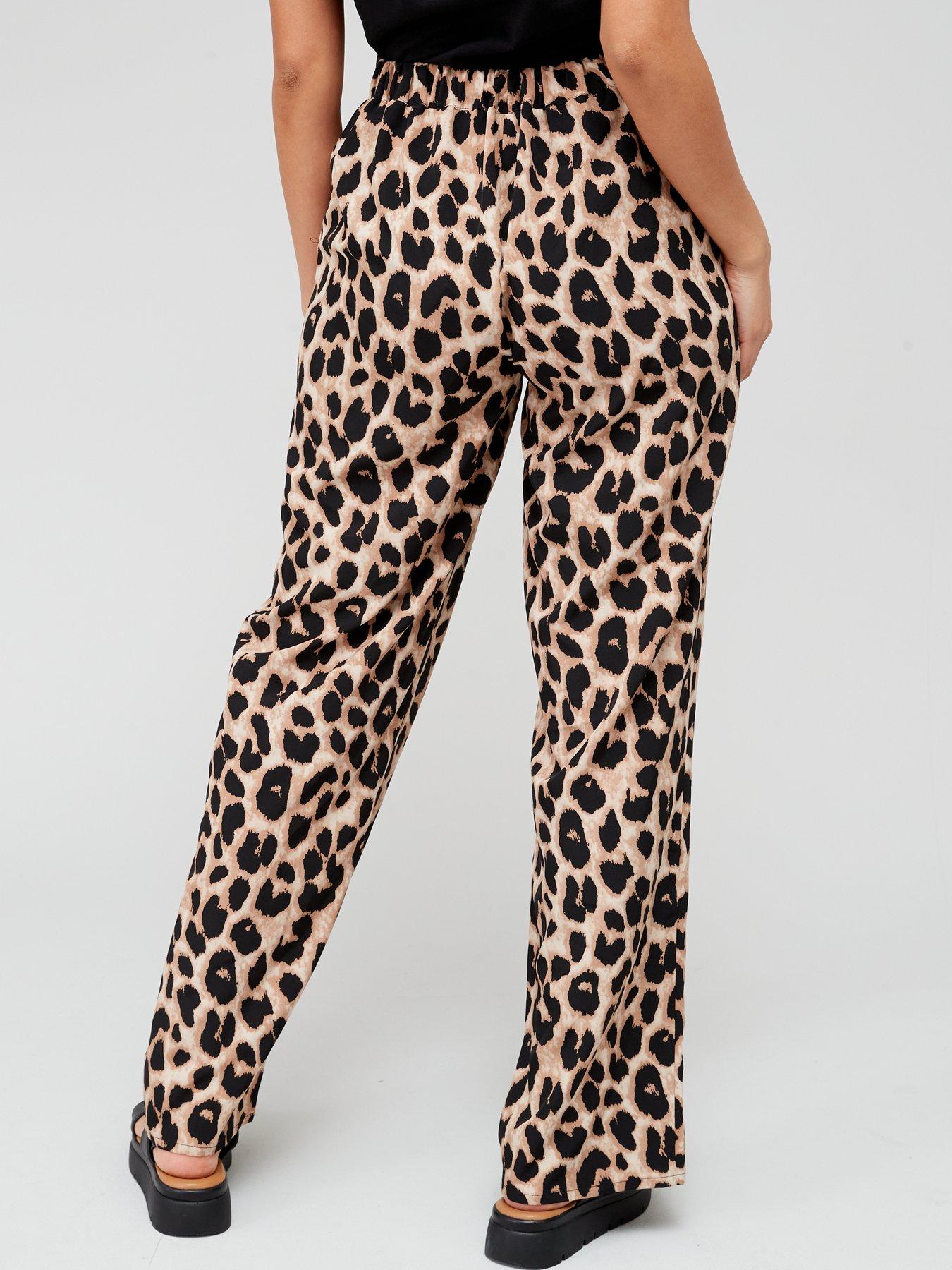 PIECES High Waisted Wide Leg Leopard Print Trousers - Multi ...