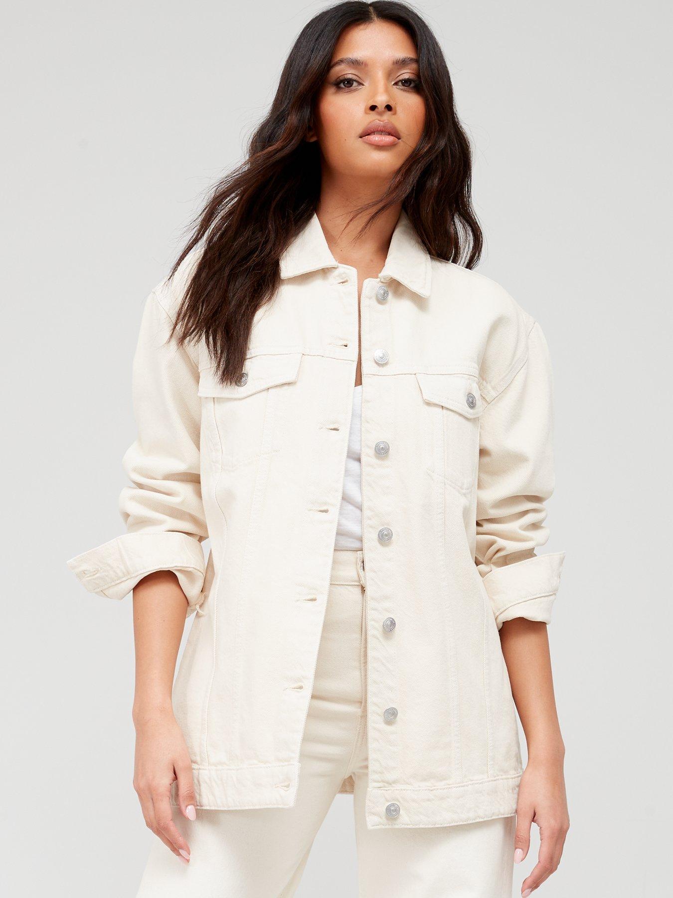 Beige oversized denim jacket clearance