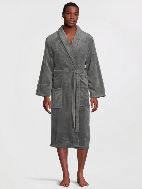front image of dkny-colts-fleece-dressing-gown-dark-grey