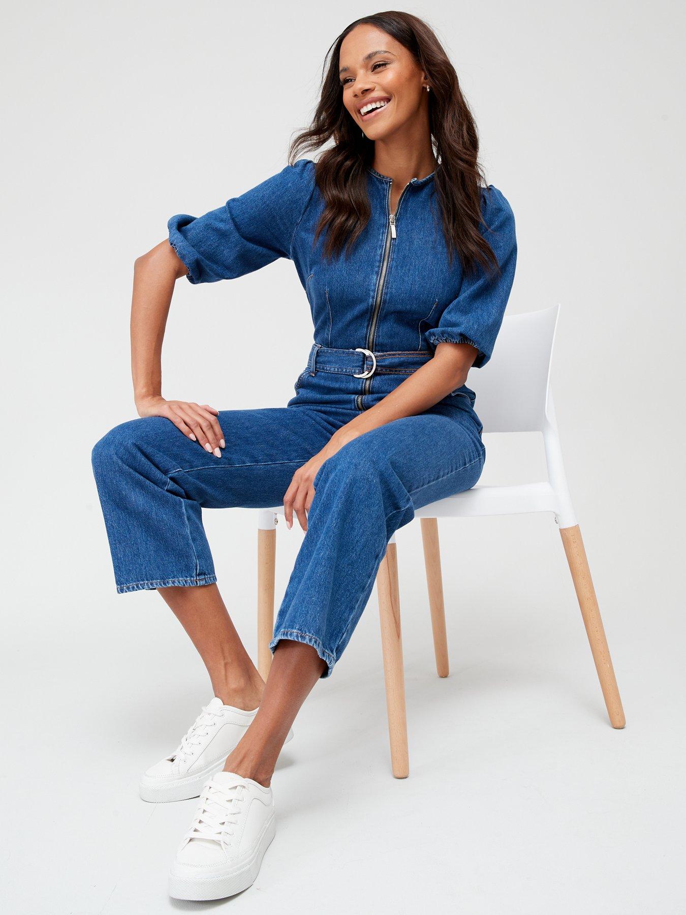  image of v-by-very-round-neck-straight-leg-denim-jumpsuit
