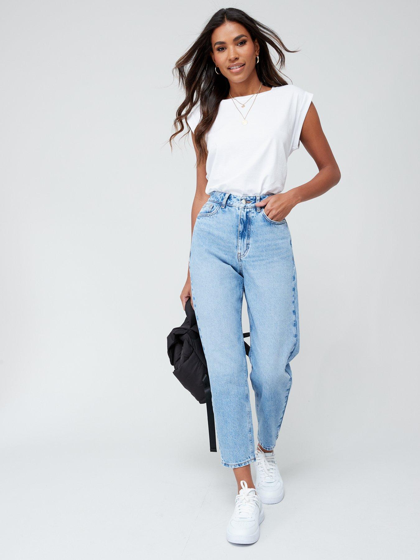 Blue High Waist Rigid Mom Jeans