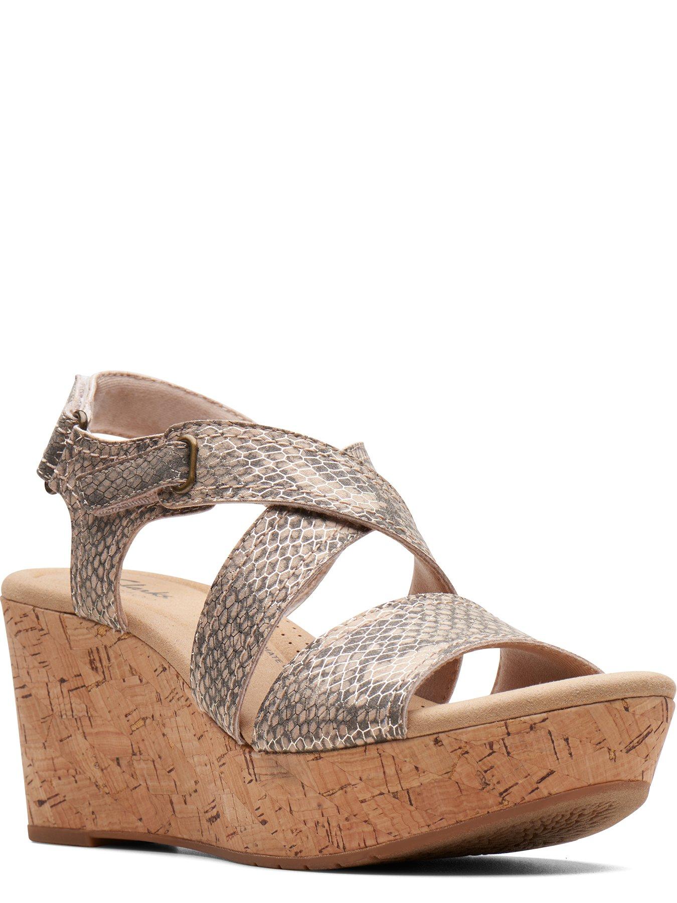  image of clarks-rose-way-wedges-beige-metallic