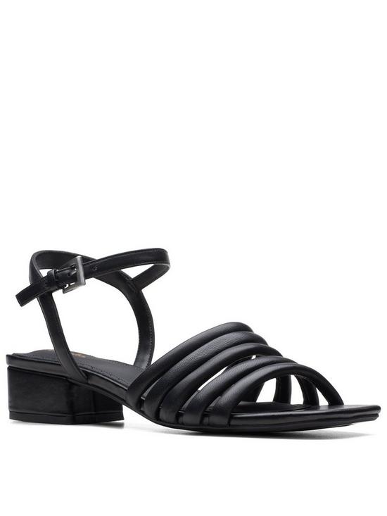 front image of clarks-seren25-part-heeled-sandals-black-leather
