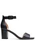  image of clarks-deva-mae-heeled-sandals-black-leather