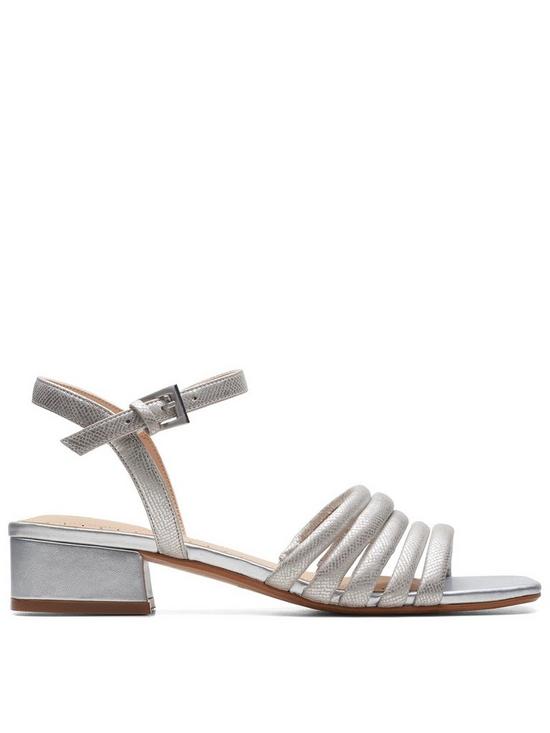 front image of clarks-seren25-part-heeled-sandals-silver-metallic