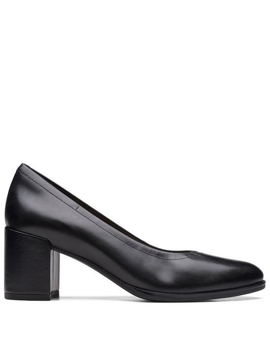 front image of clarks-freva55-court-shoes-black-leather
