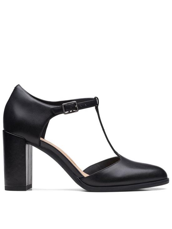 front image of clarks-freva85-bar-court-shoes-black-leather