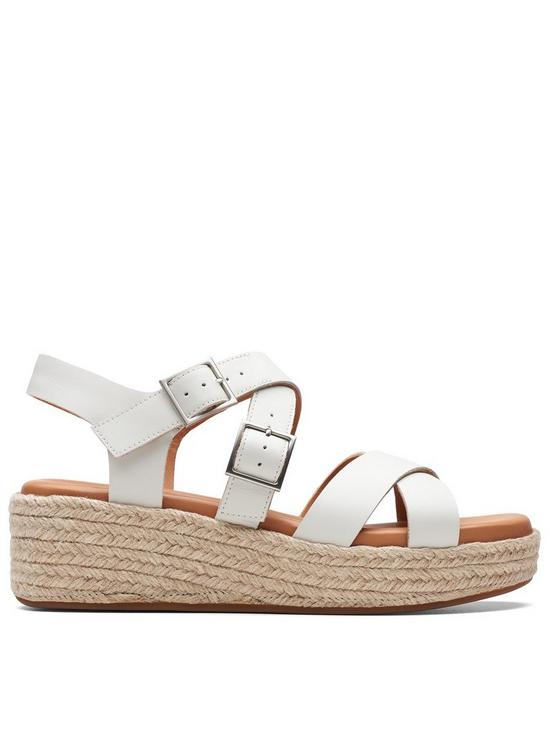 front image of clarks-kimmei-buckle-wedges-white-combi