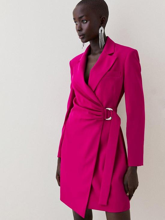 front image of karen-millen-tailored-wrap-mini-tux-dress-pink