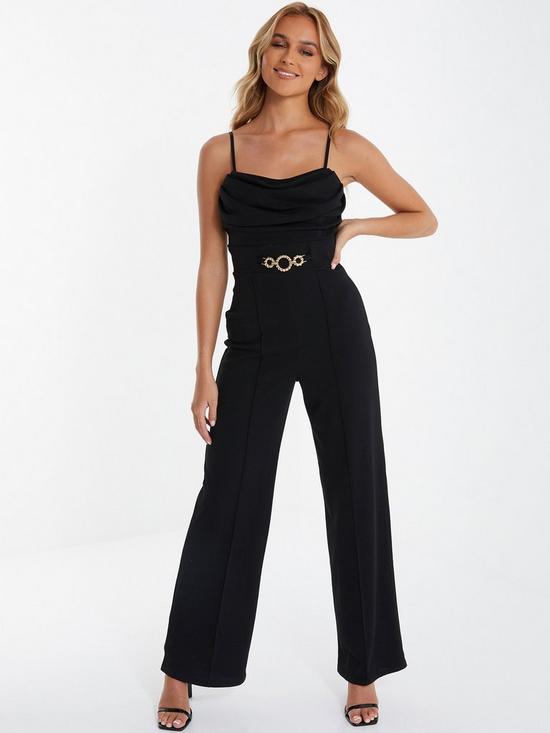 front image of quiz-strappy-crepe-jumpsuit-with-buckle-detail-black