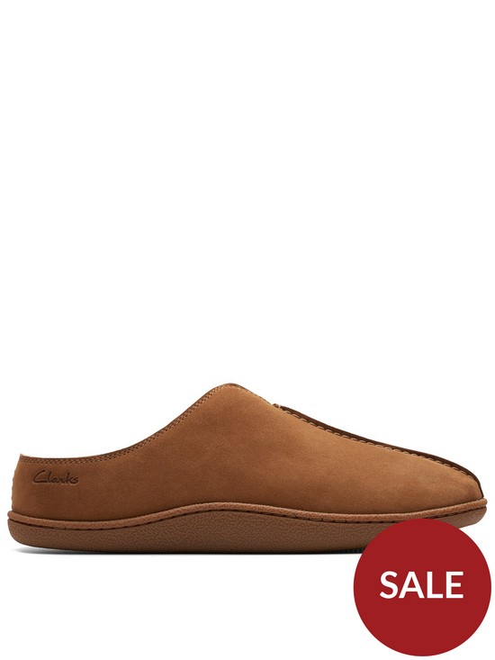 front image of clarks-home-mule-slippers-beige