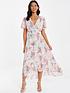  image of quiz-cap-sleeve-floral-midaxi-dress-with-ruffle-hem-pink