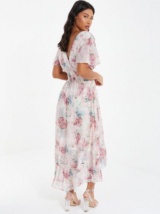 stillFront image of quiz-cap-sleeve-floral-midaxi-dress-with-ruffle-hem-pink