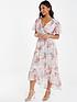  image of quiz-cap-sleeve-floral-midaxi-dress-with-ruffle-hem-pink