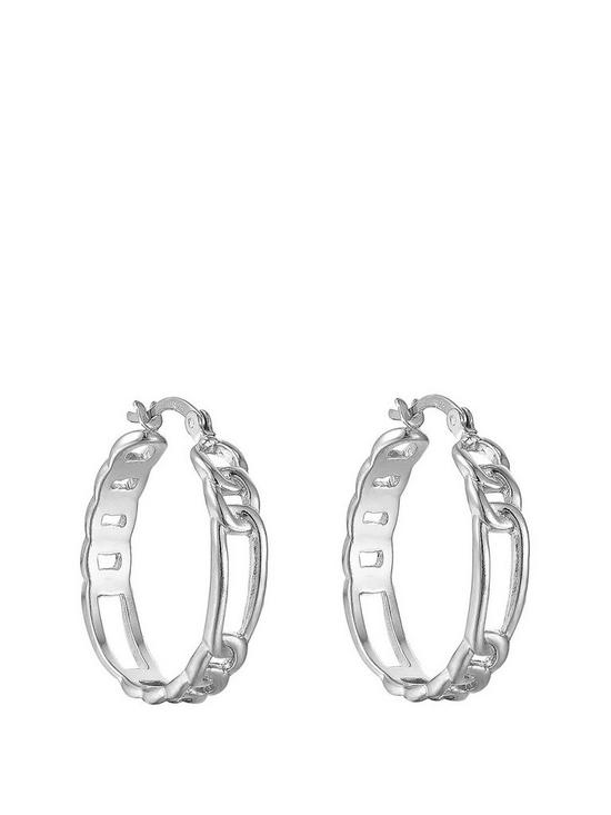 front image of seol-gold-sterling-silver-figaro-chain-hoop-earrings