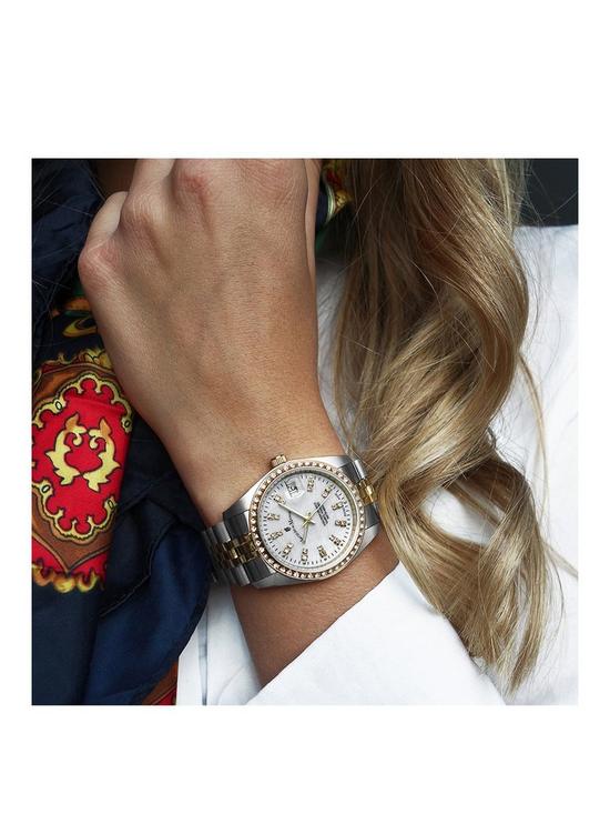stillFront image of jacques-du-manoir-ladies-inspiration-silver-amp-gold-plated-stainless-steel-bracelet-watch