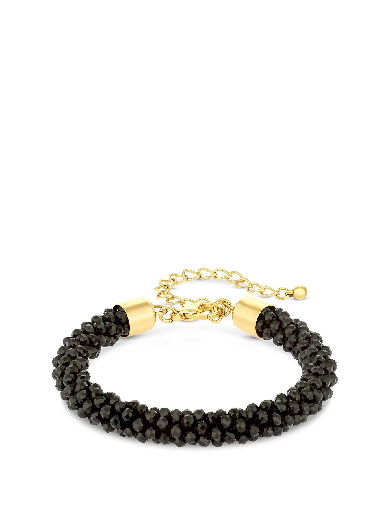 Mood Gold Black Sparkle Beaded Link Bracelet