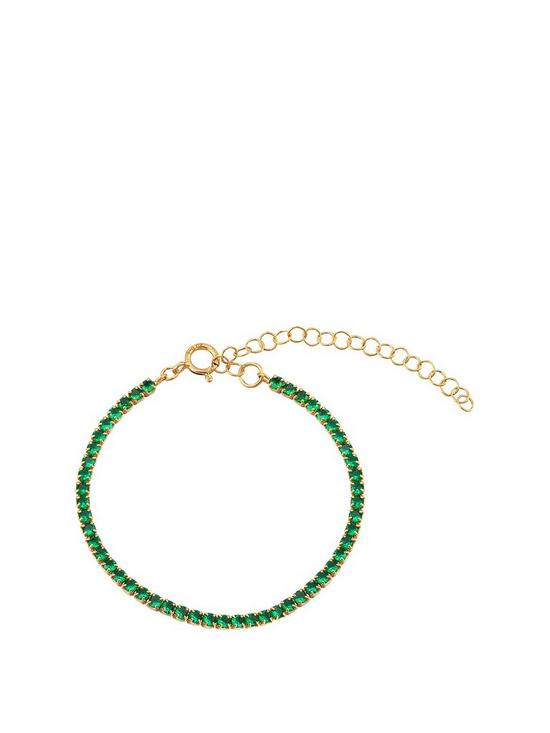 front image of seol-gold-18ct-gold-plated-sterling-silver-emerald-cz-adjustable-tennis-bracelet