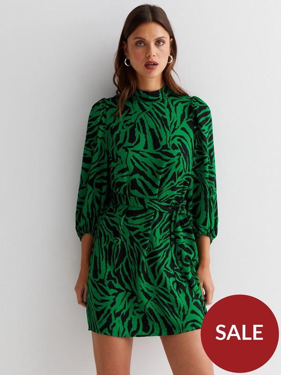 front image of new-look-green-print-tunic-mini-dress
