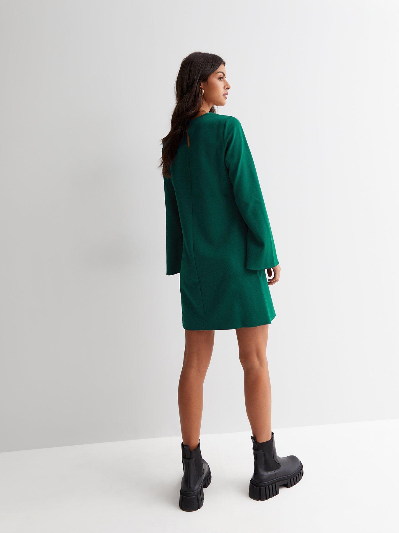 Dark Green Long Wide Sleeve Mini Tunic Dress