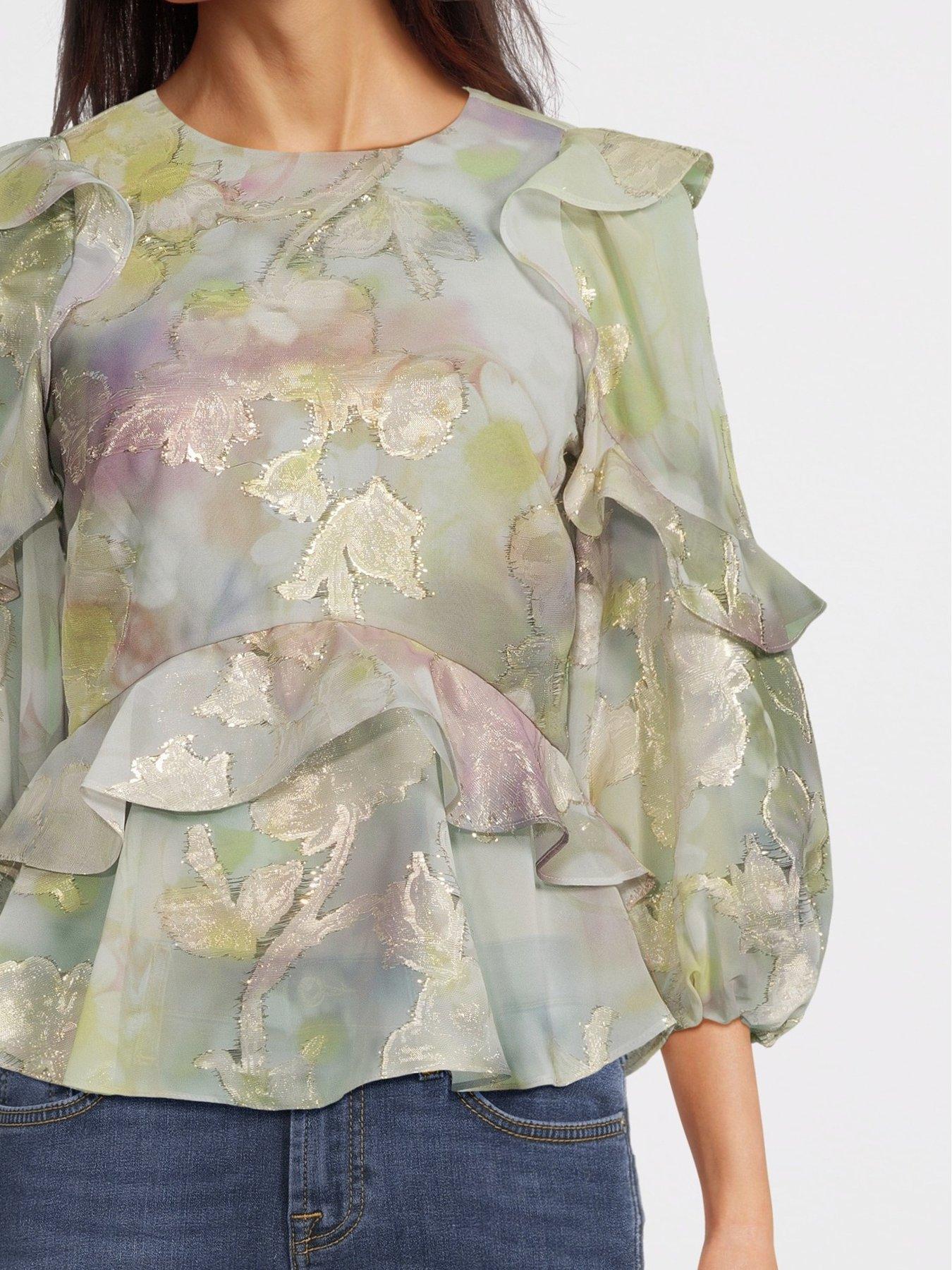  image of ted-baker-dilliee-fit-and-flare-top-with-ruffle-detail-white