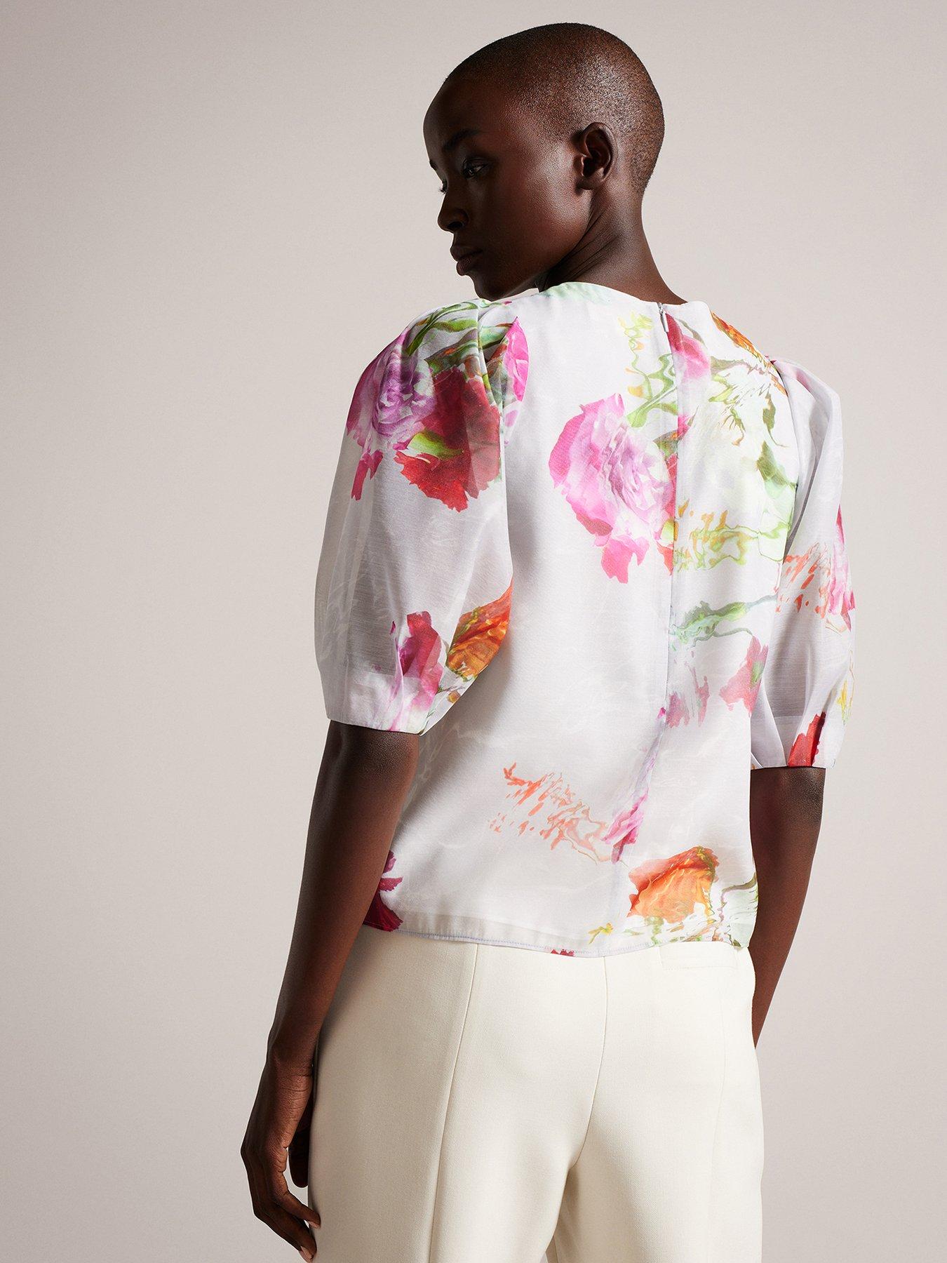  image of ted-baker-ayymee-boxy-cropped-top-with-puff-sleeve-multi
