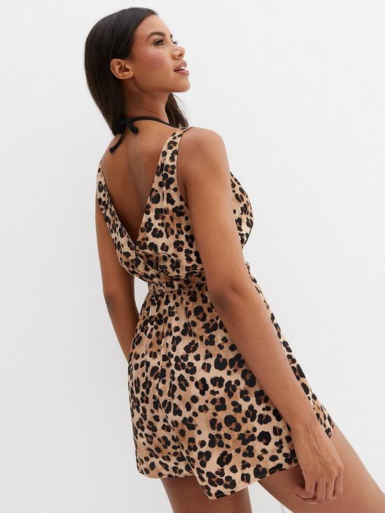 stillFront image of new-look-brown-leopard-print-crepe-wrap-beach-playsuit