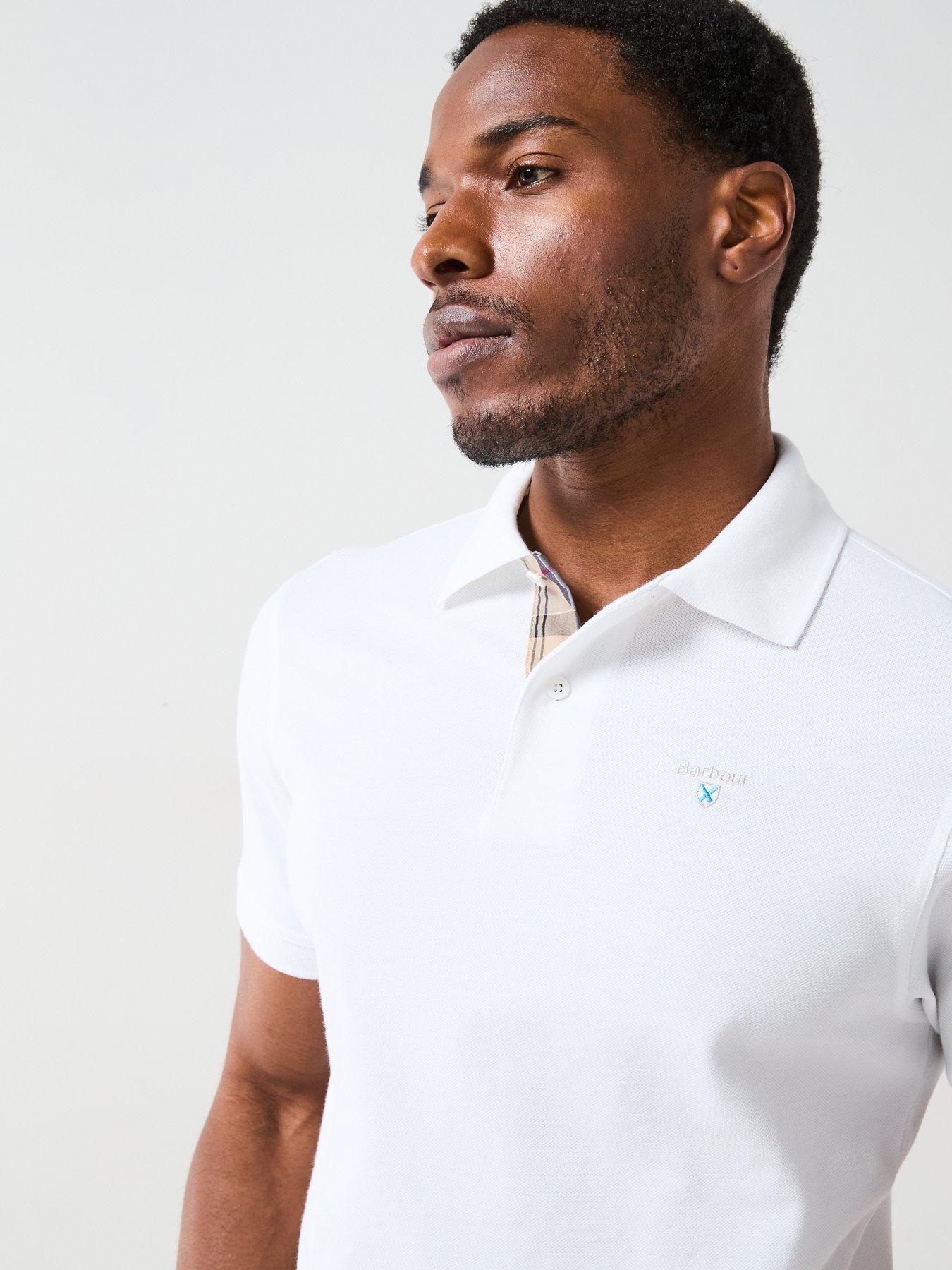 Image 5 of 6 of Barbour Mens Tartan Placket Cotton Pique Polo Shirt - White