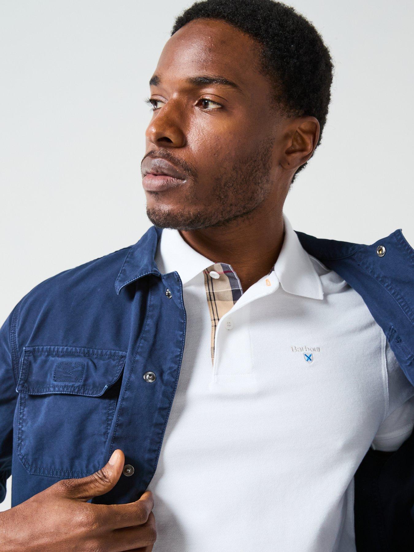 Image 6 of 6 of Barbour Mens Tartan Placket Cotton Pique Polo Shirt - White