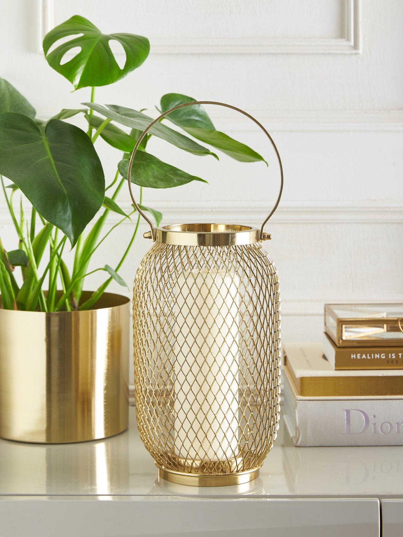 The Very Collection Gold Metal Mesh Lantern