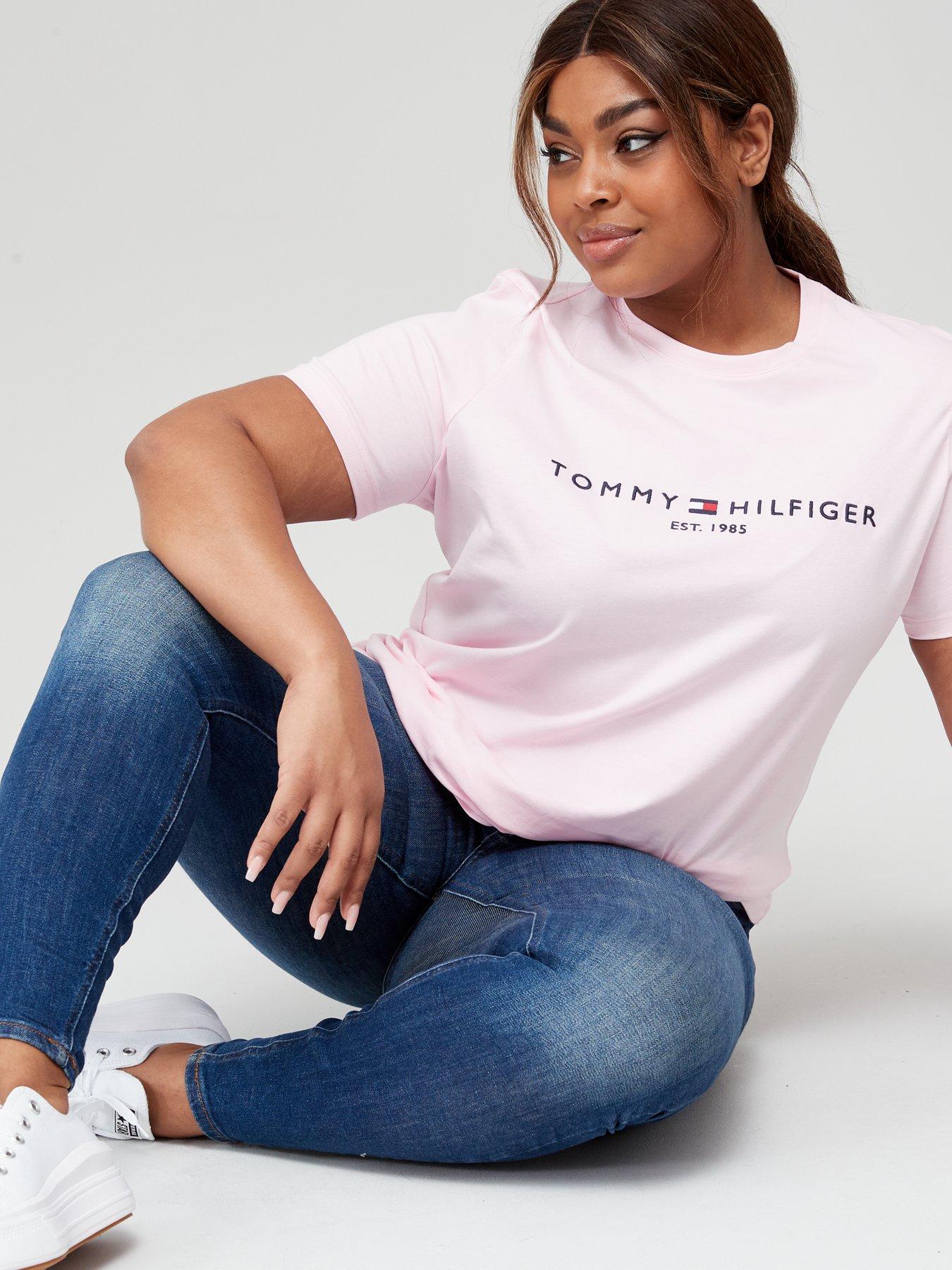  image of tommy-hilfiger-curve-regular-crew-neck-t-shirt-pink