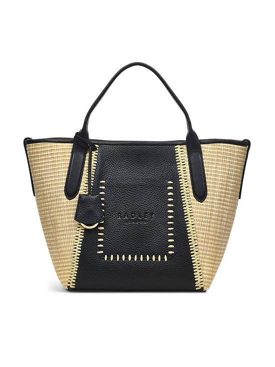 front image of radley-park-place-woven-leather-medium-open-top-grab-black