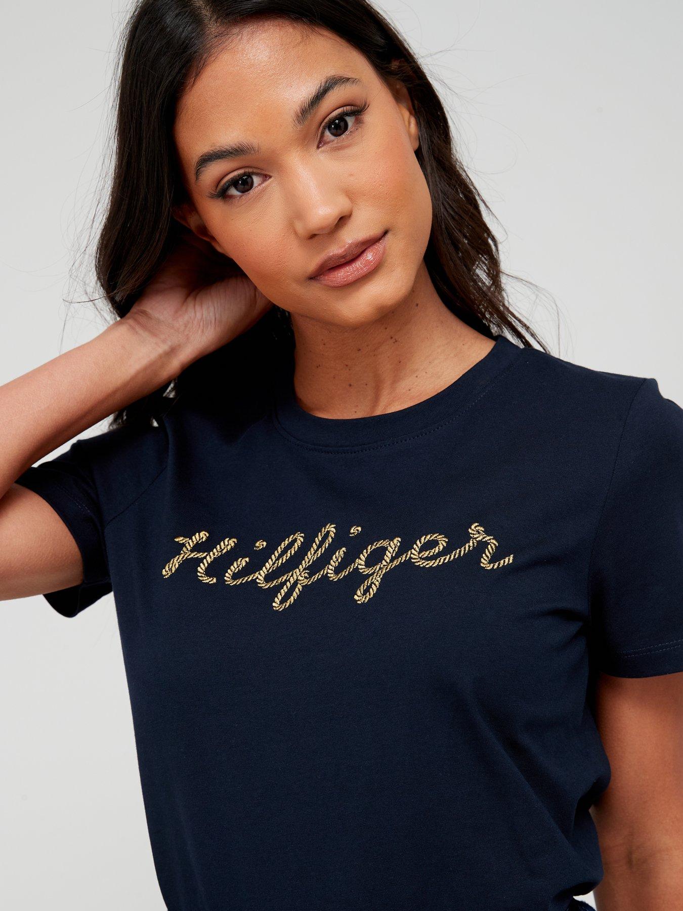  image of tommy-hilfiger-regular-gold-crew--neck-blue