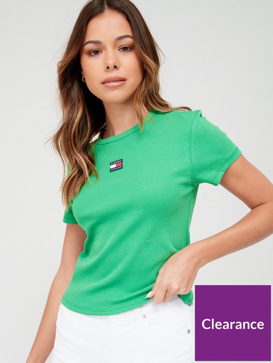 front image of tommy-jeans-baby-ribbed-t-shirt-green