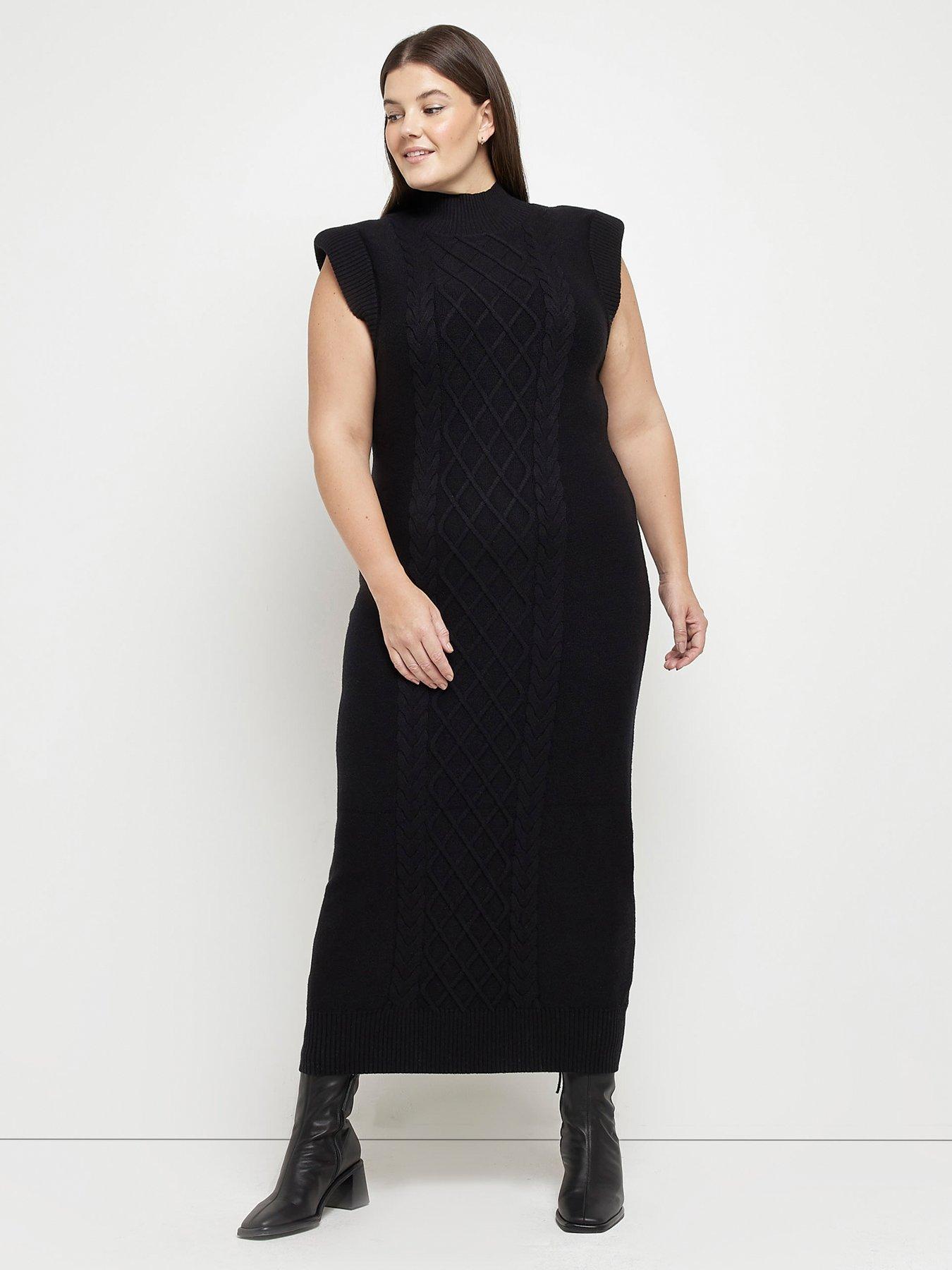 River Island Plus Cable Knit Maxi Dress Black littlewoods